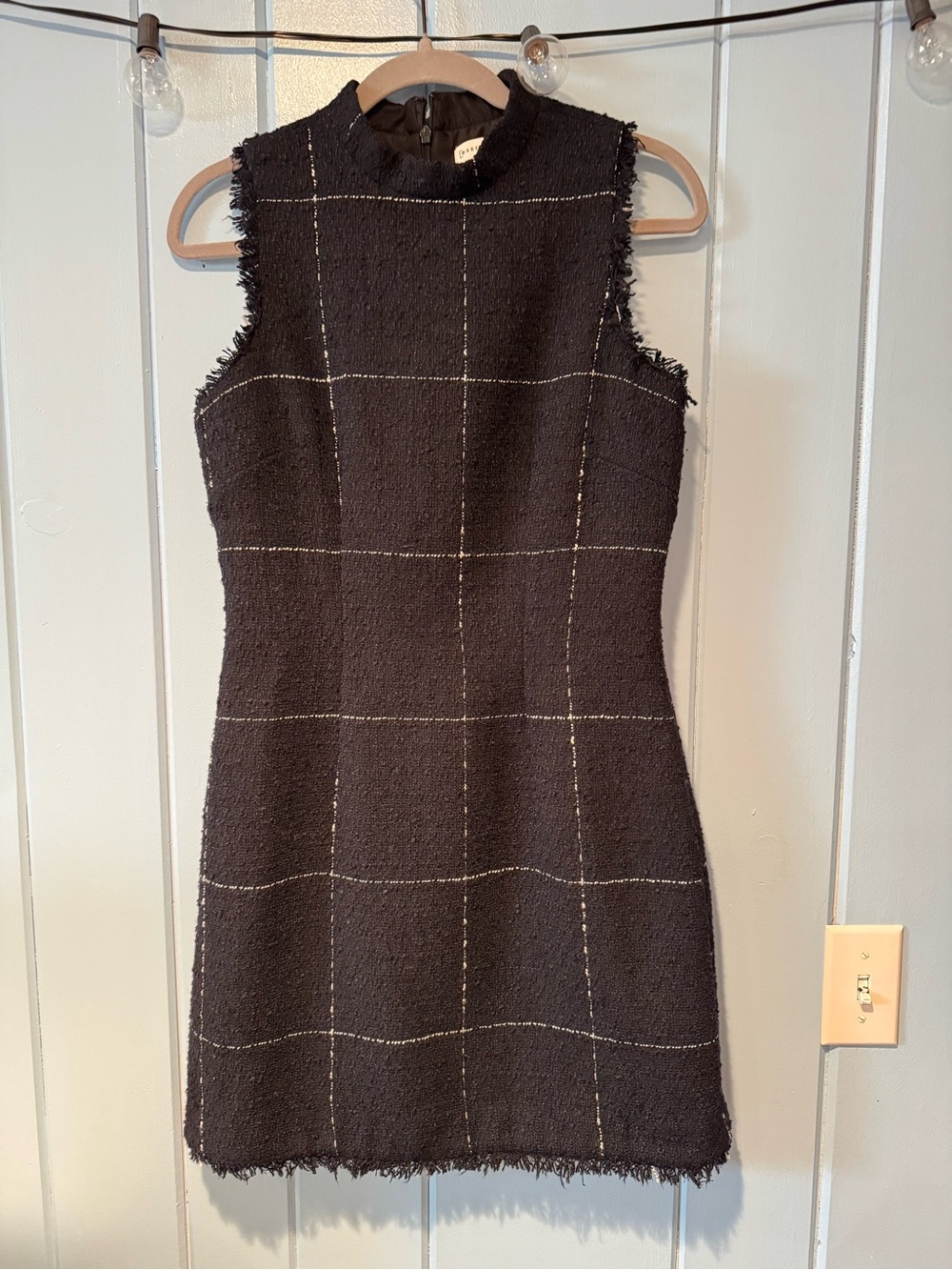 Warehouse Navy Windowpane Tweed Mini Dress